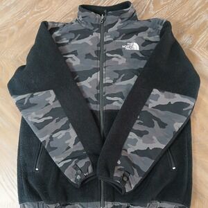 The North Face Bomber Jacket Youth Sz Large Black Fleece Camouflage School